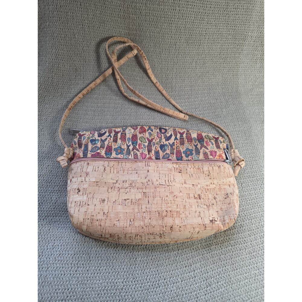 Unbranded Lightweight Boho Fish N FlowerPaisley Vegan Cork Bag Crossbody 10x7x2"